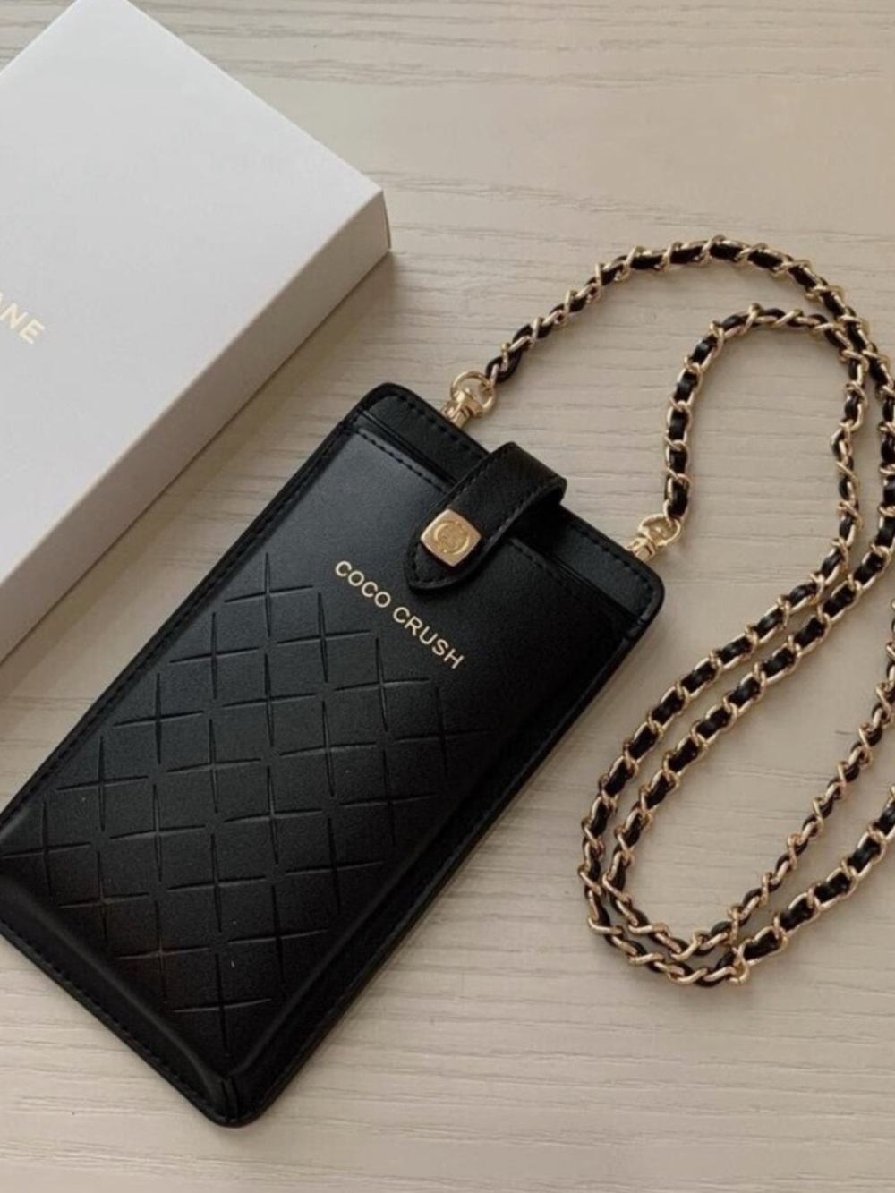 CHANEL COCO CRUSH NIB Quilted Black Crossbody Phone Pouch with Chain Strap